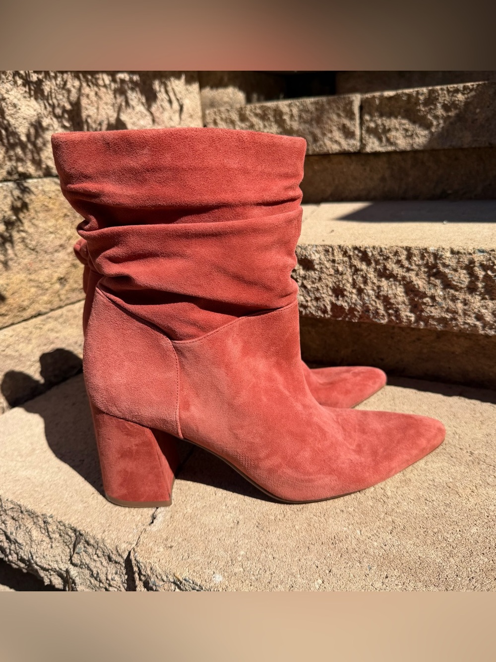 Women's Suede Slouch Block Heel Boots - Rust